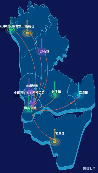 echarts湛江市坡头区geoJson地图飞线图